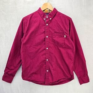 Stussy Long Sleeve Shirt Mens Small Red Maroon Button Up Plaid Collar Streetwear